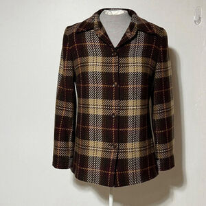Vintage Blazer Women's Size 8 Brown Yellow Wool Plaid Germany Dark Academic